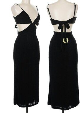 Verge Girl VRG GIRL Cutout Bikini Top Dress Shimmer Size 8 Black Tie Back NWT